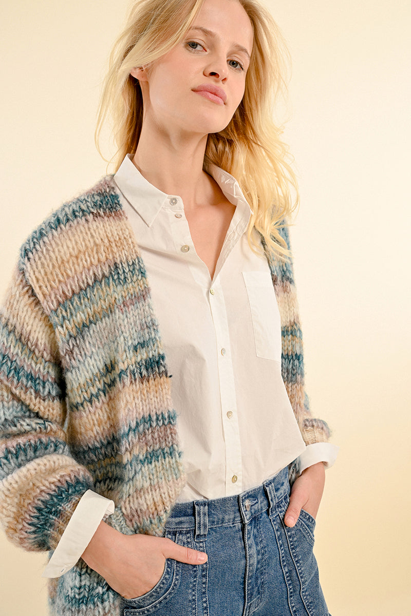 Open Front Cardigan in Duck Blue