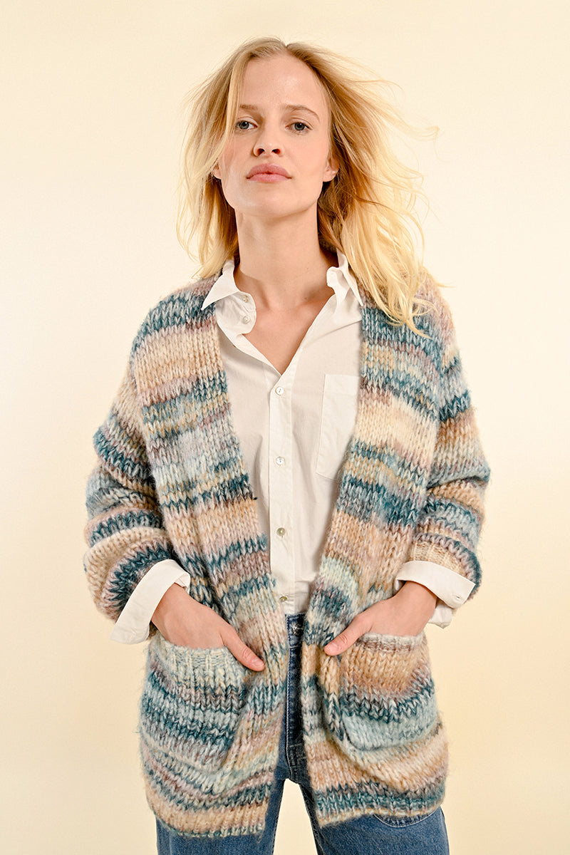 Open Front Cardigan in Duck Blue