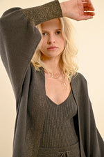 Load image into Gallery viewer, Sparkle Lapel Open Cardigan in Khaki
