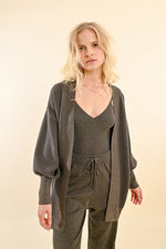 Load image into Gallery viewer, Sparkle Lapel Open Cardigan in Khaki
