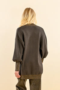 Sparkle Lapel Open Cardigan in Khaki