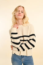 Load image into Gallery viewer, Fuzzy Striped Sweater in Off White/Black
