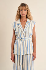 Load image into Gallery viewer, Striped Sleeveless Blazer in Blue
