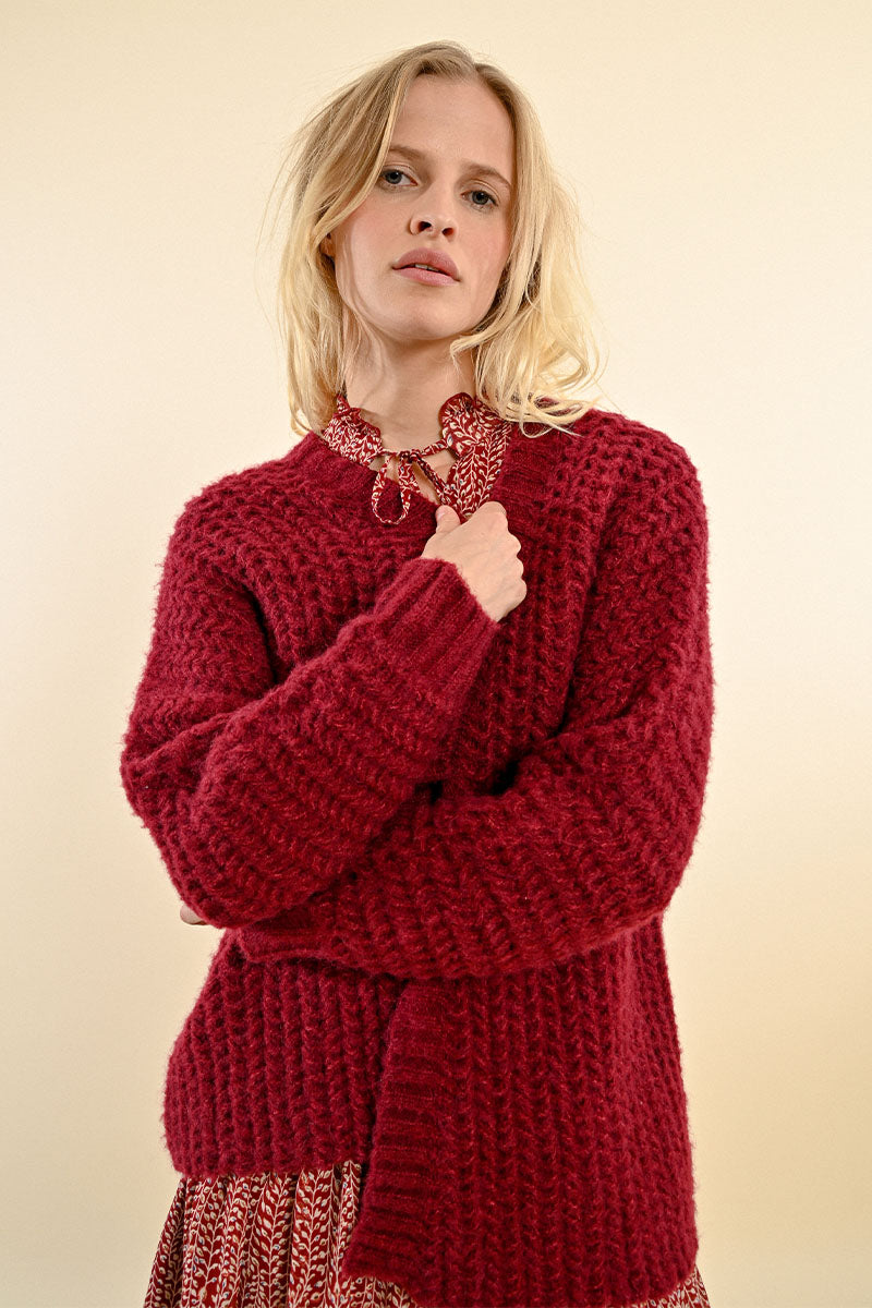 Chunky Knit Cardigan in Burgundy