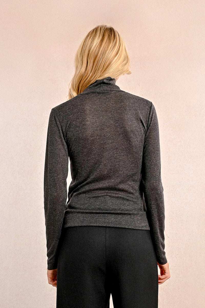 Knitted Thin Turtleneck in Charcoal