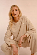 Load image into Gallery viewer, Velour Heart Sweatshirt in Beige
