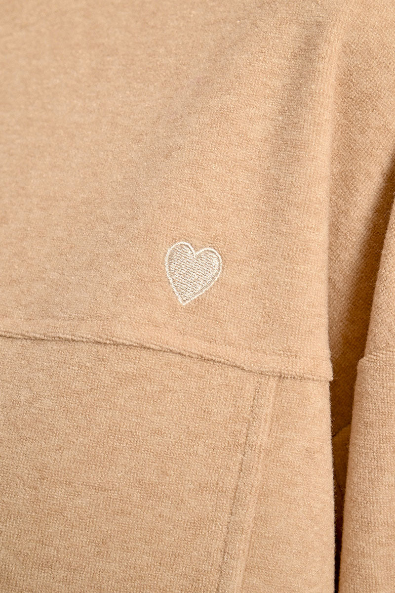 Velour Heart Sweatshirt in Beige