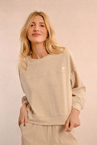 Velour Heart Sweatshirt in Beige