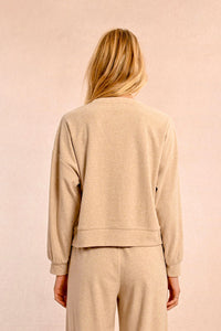 Velour Heart Sweatshirt in Beige