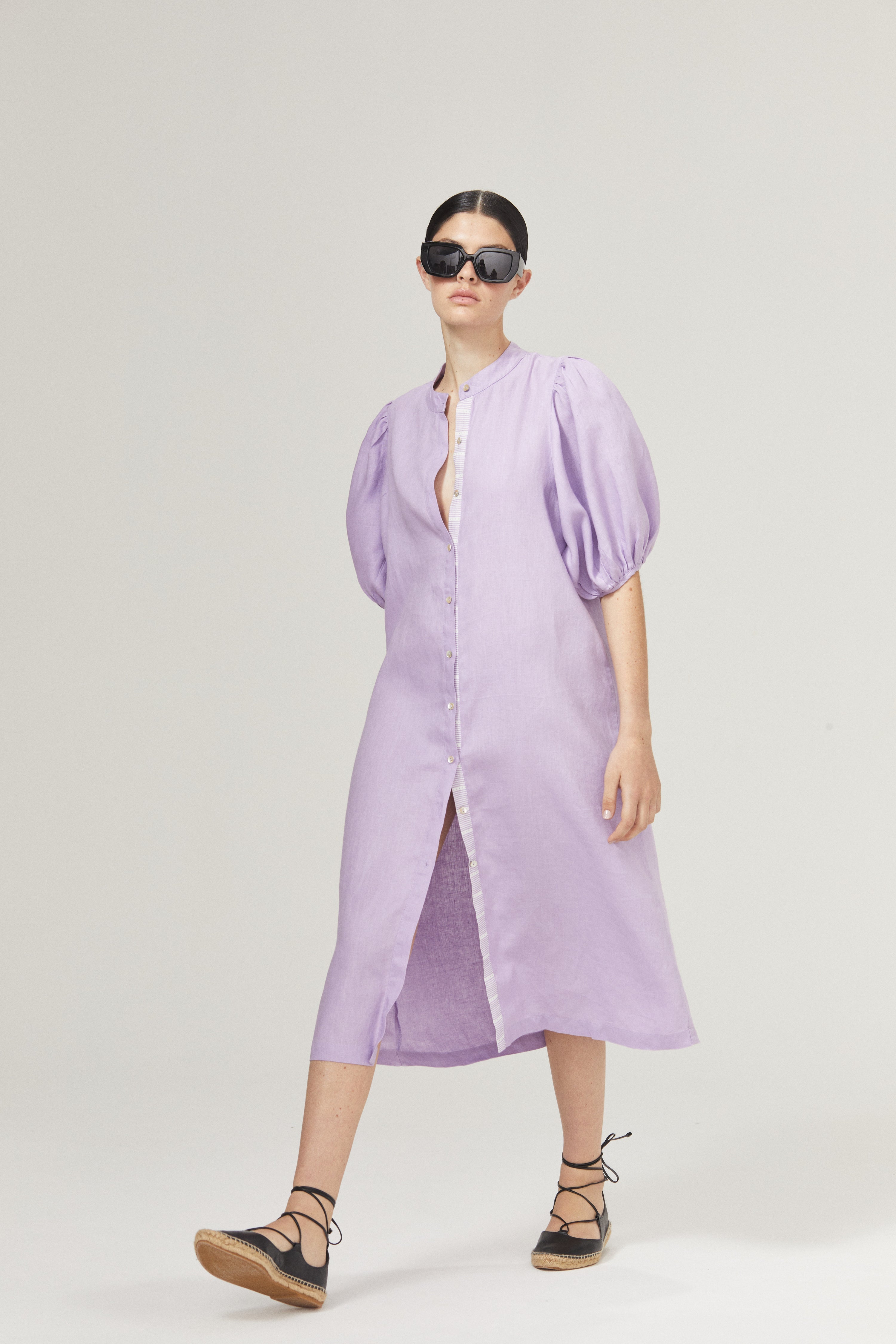 Bubble Linen Dress in Bright Lilac