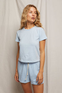 Lisa Recycled Cotton Tee Vintage Fitted Crew in Sky Blue
