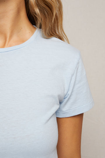 Lisa Recycled Cotton Tee Vintage Fitted Crew in Sky Blue
