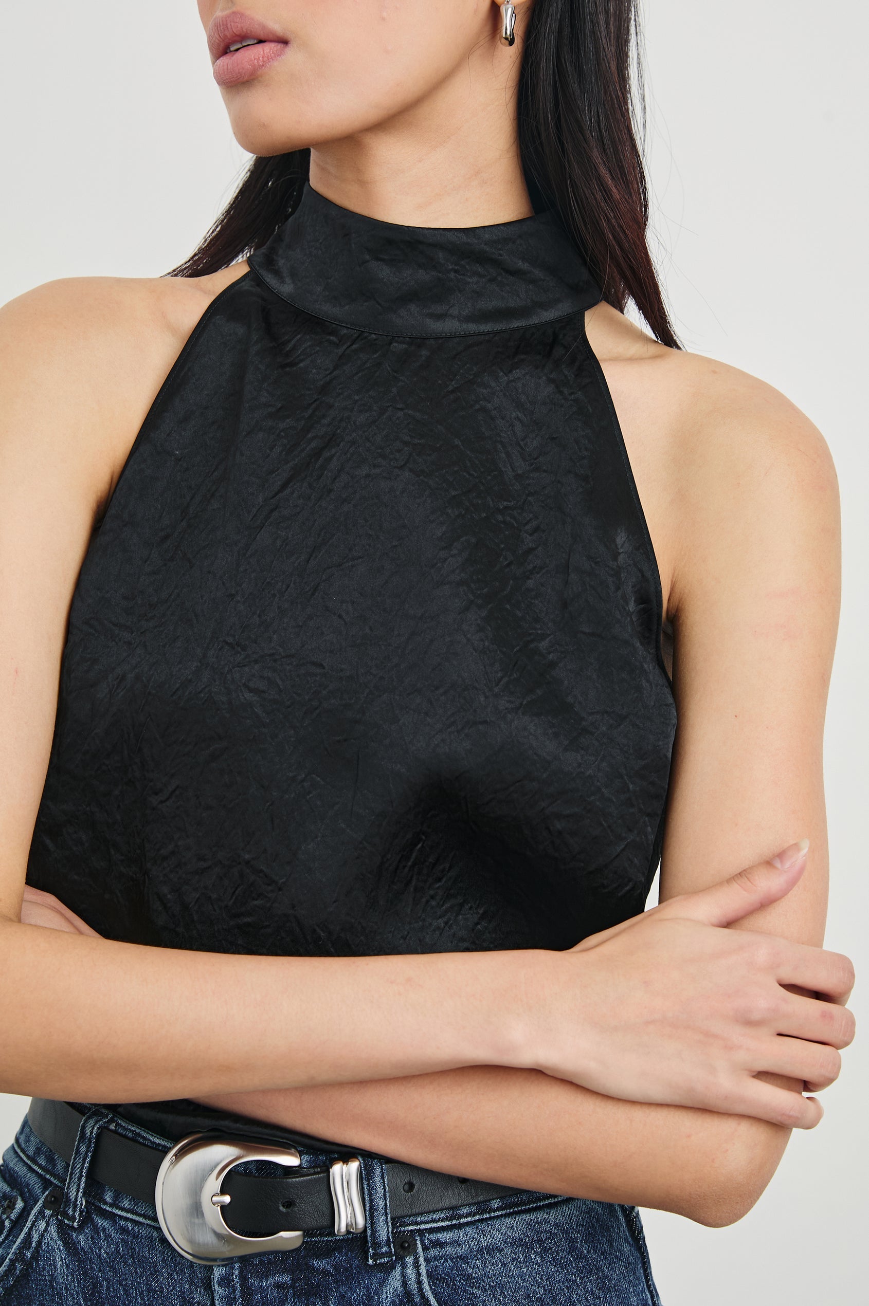 Leah Top in Black Crinkle