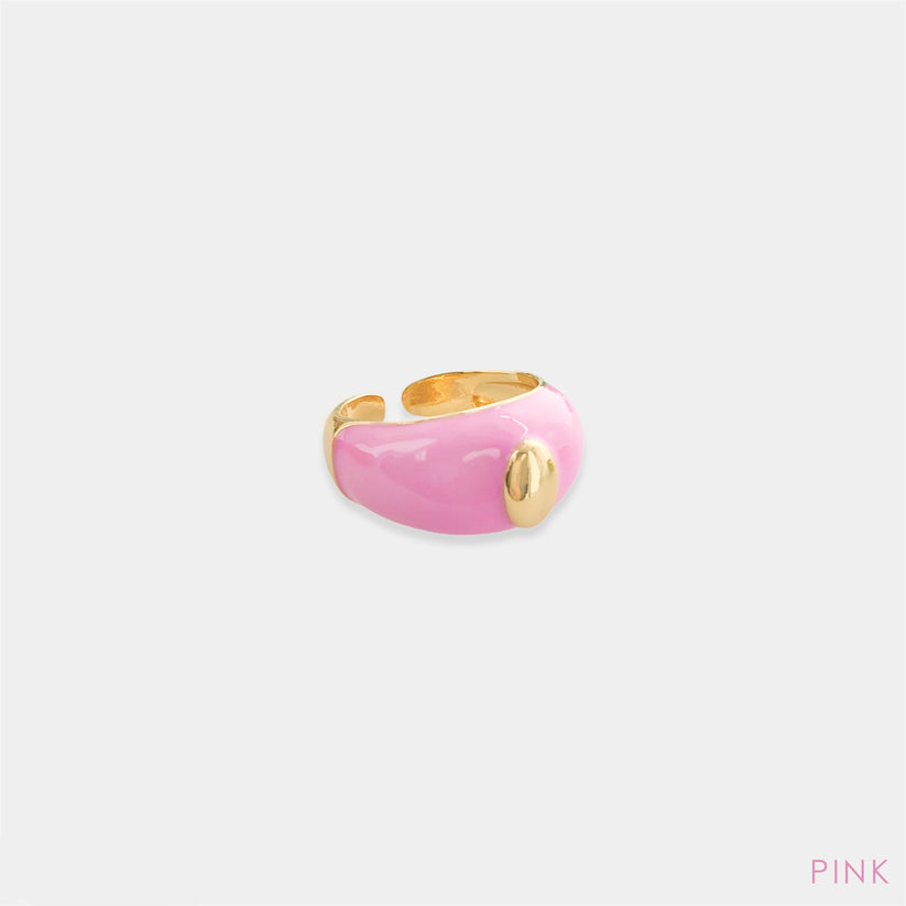 Gold Plated Oval Pink Enamel Ring