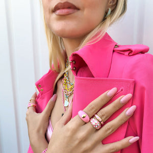 Gold Plated Oval Pink Enamel Ring