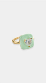 Load image into Gallery viewer, Gold Plated Mint Enamel CZ Heart Ring
