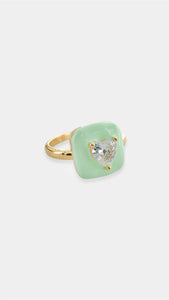 Gold Plated Mint Enamel CZ Heart Ring