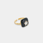 Load image into Gallery viewer, Gold Plated Black Enamel CZ Star Ring
