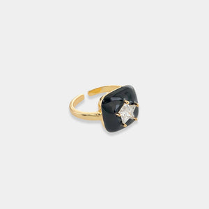 Gold Plated Black Enamel CZ Star Ring