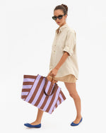 Load image into Gallery viewer, La Côte Tote in Jacaranda/Hazelnut Canvas Stripe
