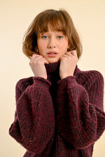 Load image into Gallery viewer, Chunky Turtleneck Tunic Sweater in Marled Dark Red
