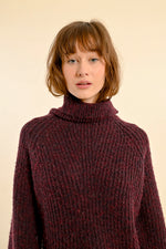 Load image into Gallery viewer, Chunky Turtleneck Tunic Sweater in Marled Dark Red
