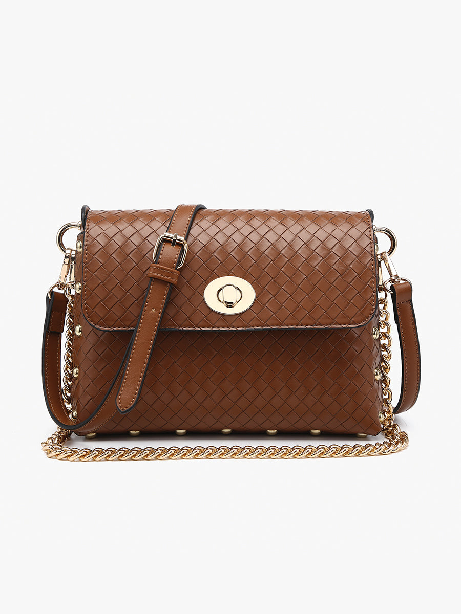 Woven Crossbody Stud Bag in Brown