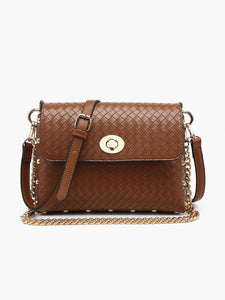 Woven Crossbody Stud Bag in Brown