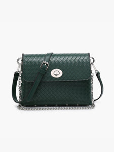 Woven Crossbody Stud Bag in Dark Green