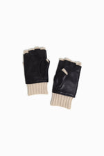 Load image into Gallery viewer, Suede &amp; Leather Wool Knit Flip Mittens in Black
