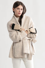 Load image into Gallery viewer, Suede &amp; Leather Wool Knit Flip Mittens in Black
