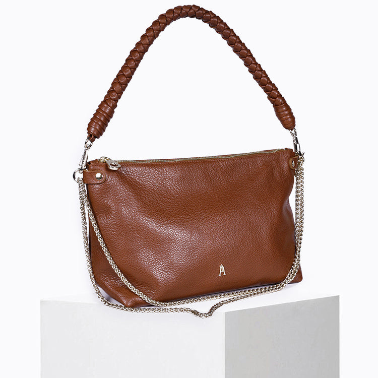Mallow Twist Calf Leather Bag in Grainé Coffee