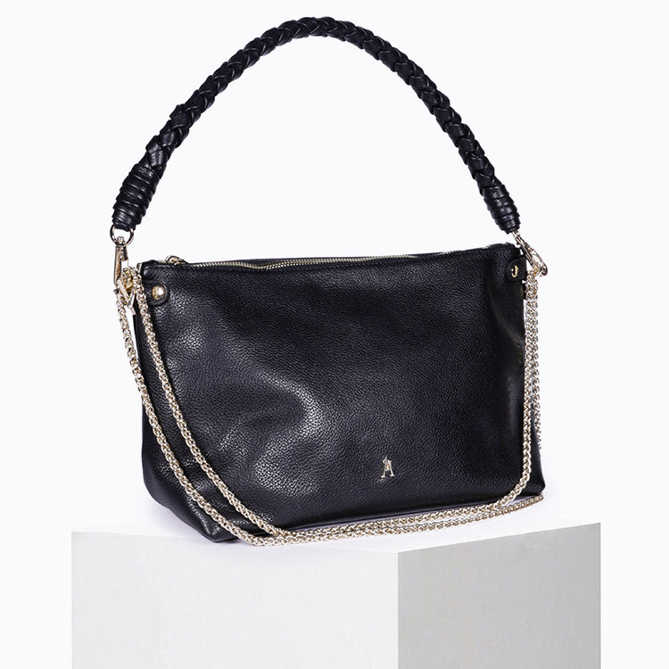 Mallow Twist Calf Leather Bag in Grainé Noir