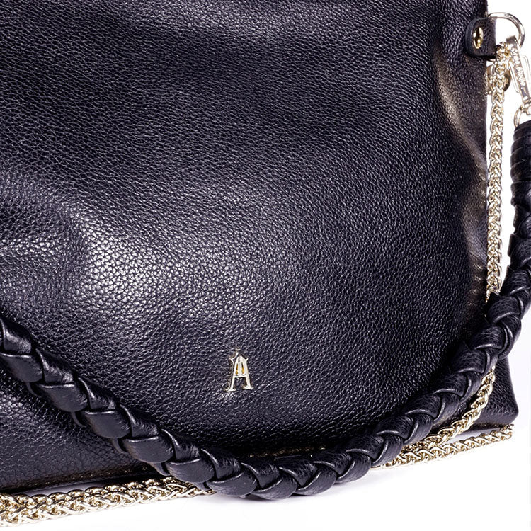Mallow Twist Calf Leather Bag in Grainé Noir