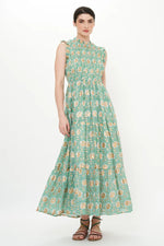 Load image into Gallery viewer, Sleeveless Smocked Maxi Dress in Mughal Green
