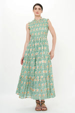 Load image into Gallery viewer, Sleeveless Smocked Maxi Dress in Mughal Green
