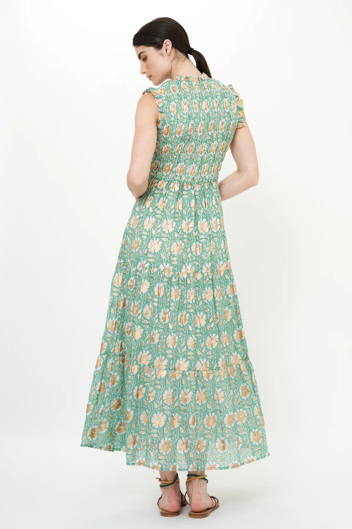 Sleeveless Smocked Maxi Dress in Mughal Green