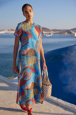 Load image into Gallery viewer, Short Sleeve Shift Maxi Dress in Nautilus Blue
