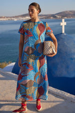 Load image into Gallery viewer, Short Sleeve Shift Maxi Dress in Nautilus Blue
