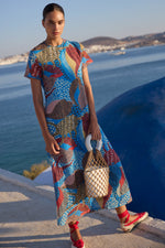 Load image into Gallery viewer, Short Sleeve Shift Maxi Dress in Nautilus Blue
