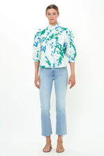 Load image into Gallery viewer, Ruffle Front Button Blouse in Green
