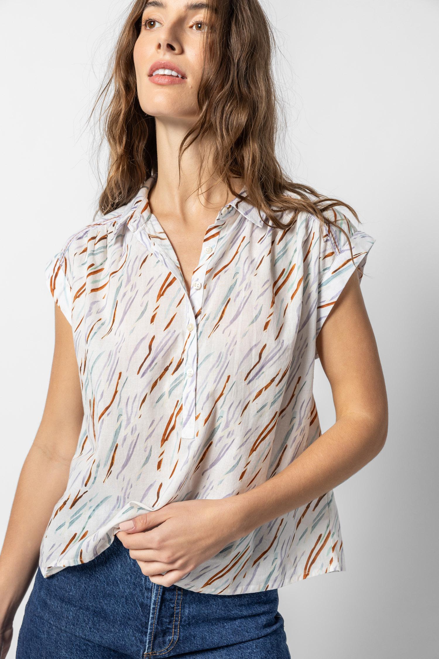 Easy Yoke Blouse in Wave Print