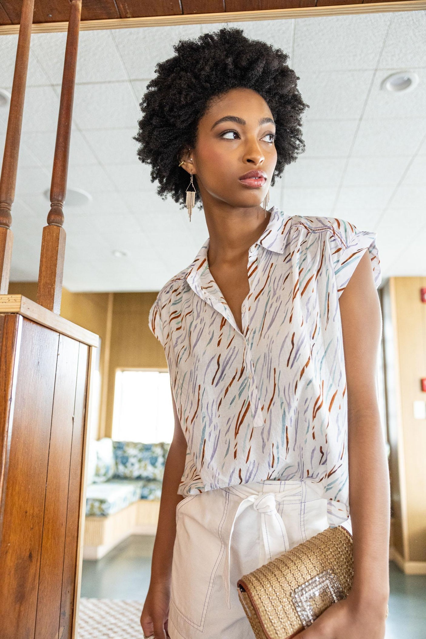 Easy Yoke Blouse in Wave Print