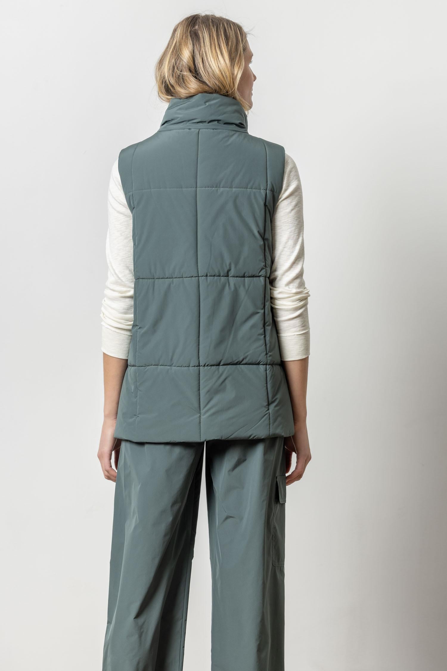 Nylon Long Vest in Mineral