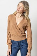 Load image into Gallery viewer, Long Sleeve Surplice Sweater in Bourbon
