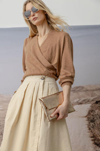 Long Sleeve Surplice Sweater in Bourbon