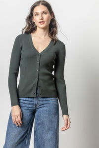 Ribbed Cardigan Sweater in Loden