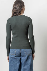 Ribbed Cardigan Sweater in Loden