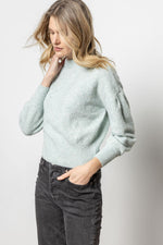 Load image into Gallery viewer, Pleated Sleeve Crewneck Sweater in Frost
