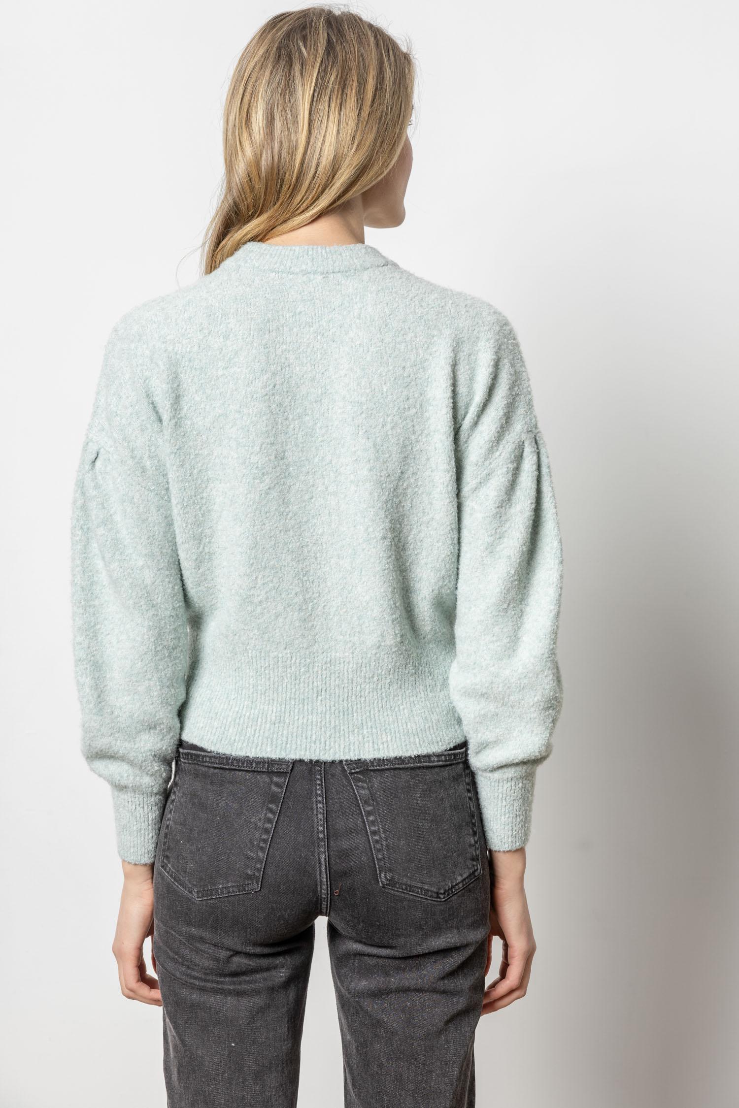 Pleated Sleeve Crewneck Sweater in Frost